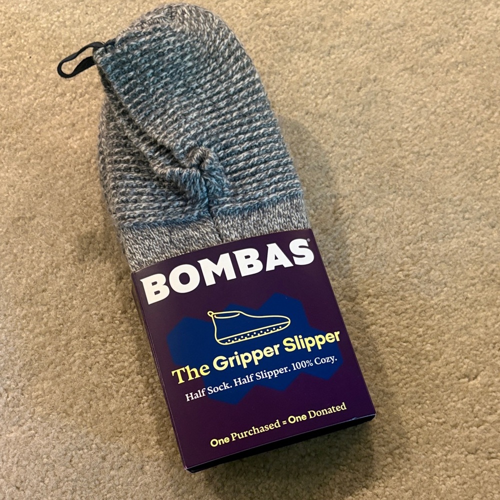 Bombas Heather Gray Gripper Slipper Half Sock